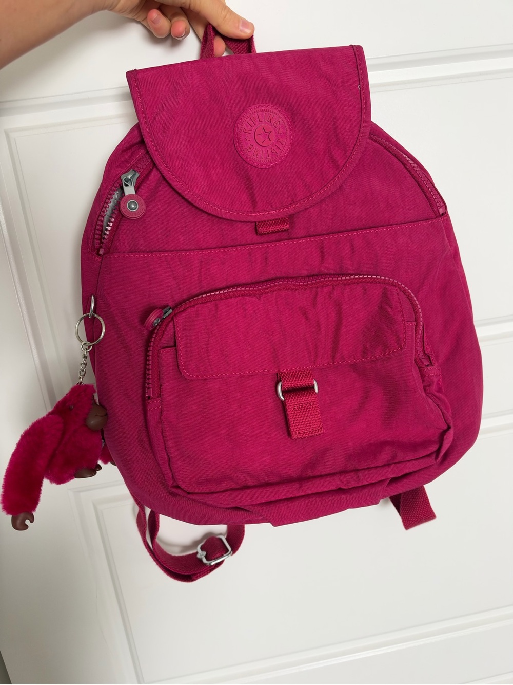 Kipling Pink Backpack Monkey Keychain Multi Pocket Y2K Bag
